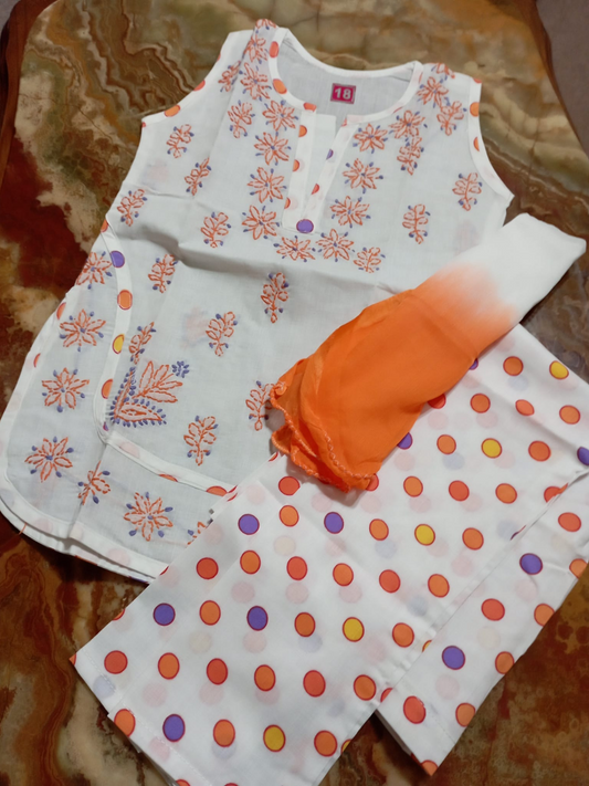 Orange dots cotton dress set