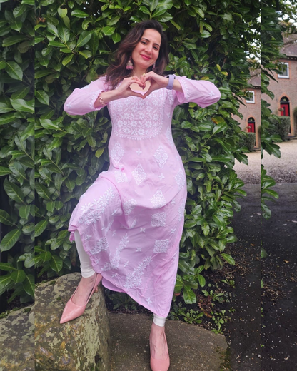 Maslin Chikankari Pastel Pink frock