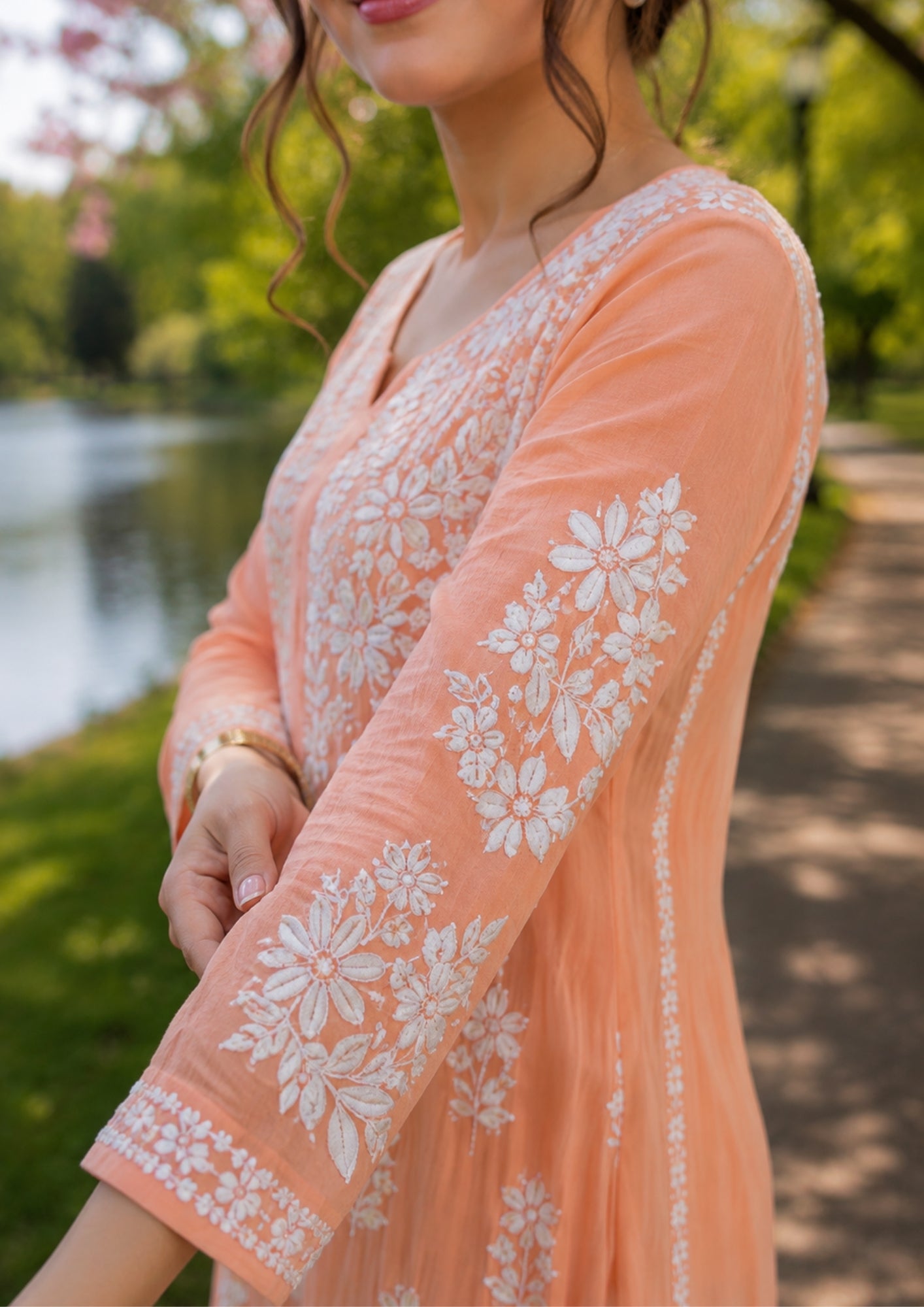 Adaa_Chikankari_Modal_kurta_Peach