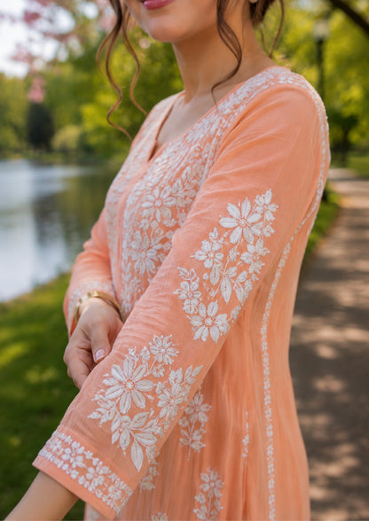 Adaa_Chikankari_Modal_kurta_Peach