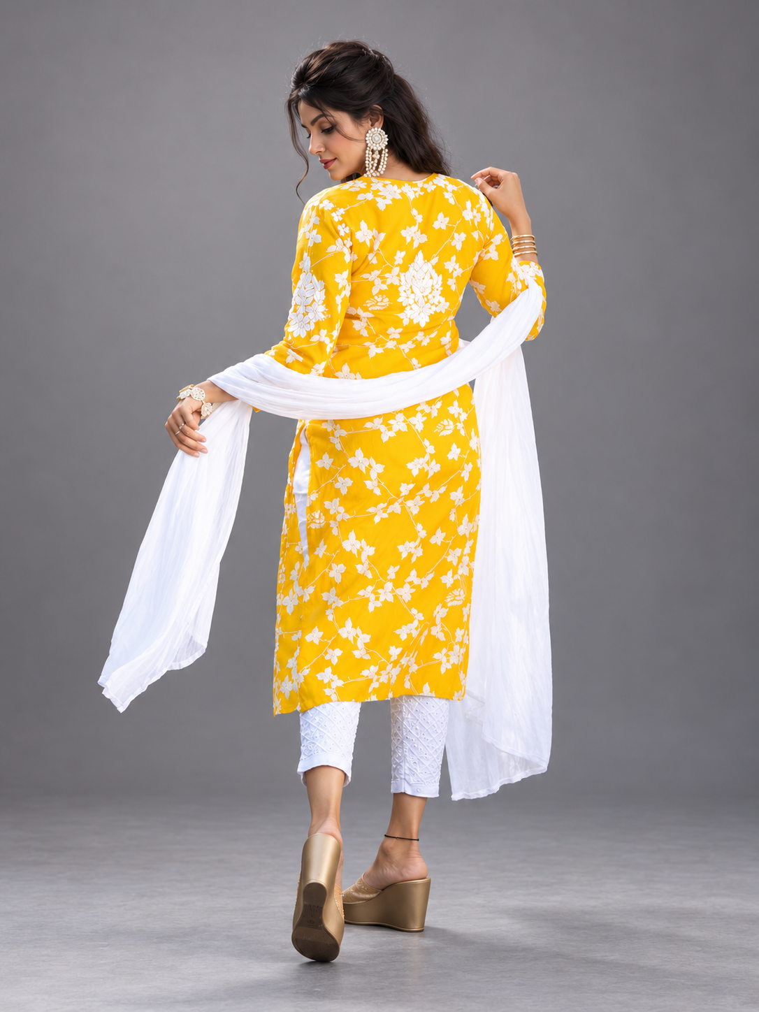 Palash printed mulmul yellow kurti set