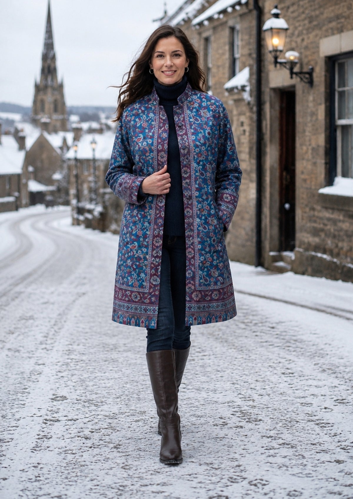 medum length kashmiri kani blue jacket.