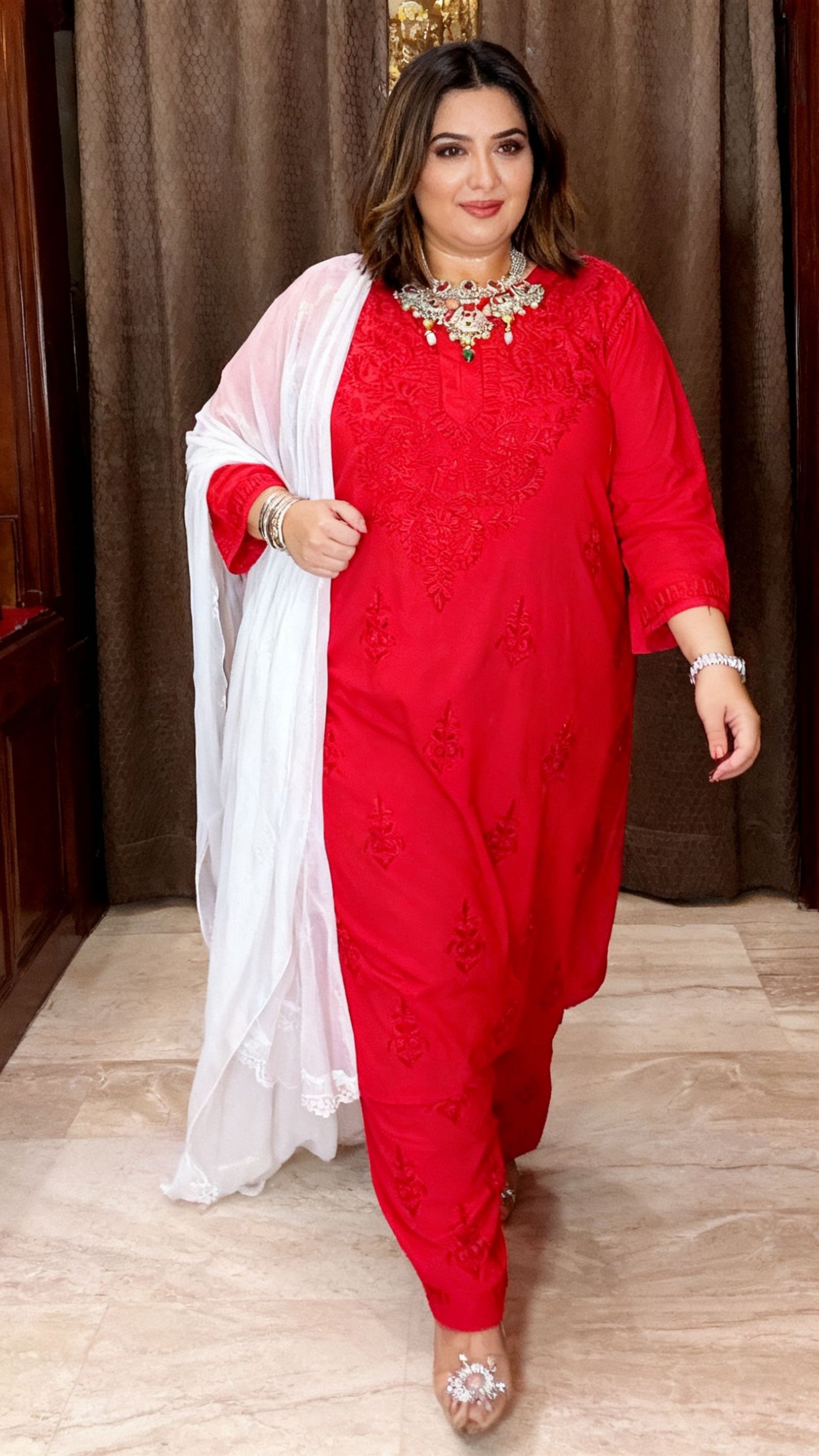 Scarlet Red chikankari kurti set