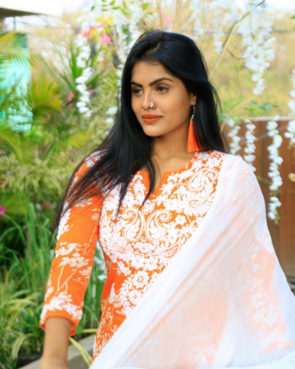 Palaash Printed Mulmul Kurta/ Top Set Orange