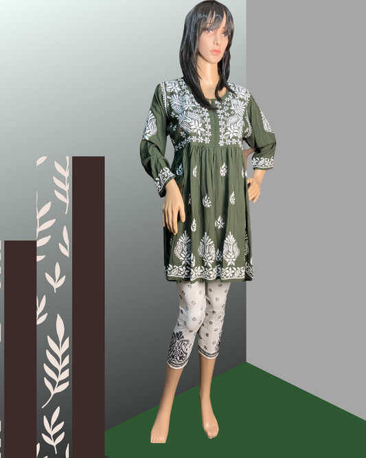 Flora peplum blouse or short top/green