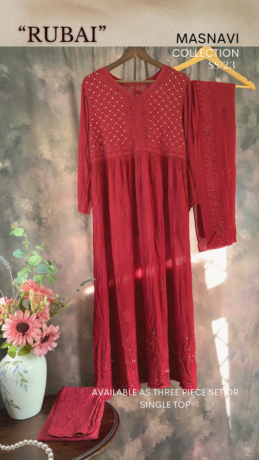 Rubai longline georgette dress/Red