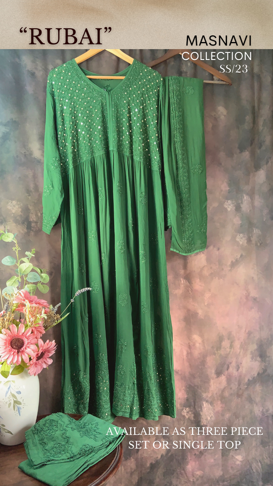Rubai longline georgette dress set/ Green