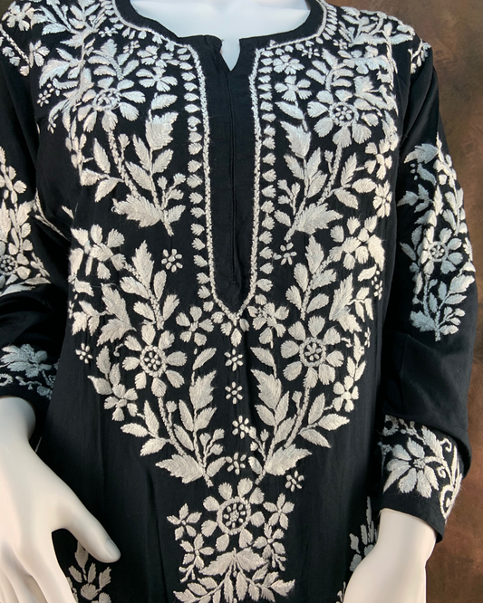 Adaa chikankari black _modal kurti