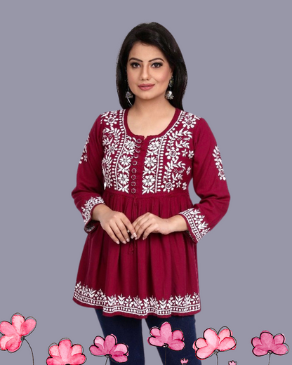 Flora peplum blouse or short top/Maroon